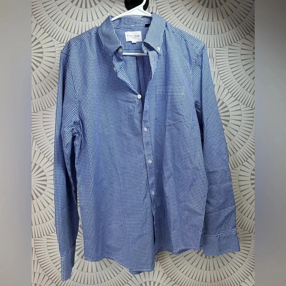 Five Four Men’s Long Sleeve Button Down Dress Shirt Blue/White Check NWT‎ Medium - Picture 1 of 7